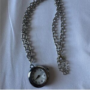 Silver Chain Necklace with Watch Pendant